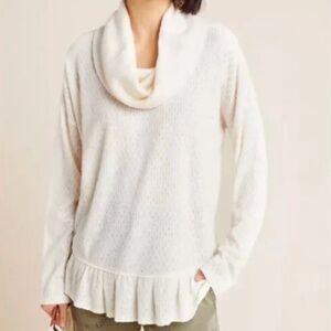 Maeve by Anthropologie Addie Ruffled Hacci Knit Cowl Neck Sweater Cream Sz S
